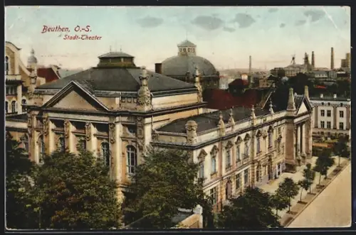 AK Beuthen /O.-S., Stadt-Theater aus der Vogelschau