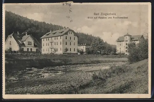 AK Bad Ziegenhals, Blick auf Paradies und Ferdinandsbad