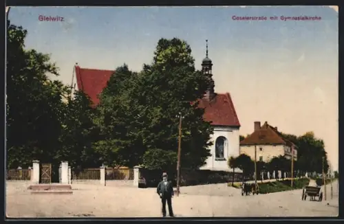 AK Gleiwitz, Coselerstrasse mit Gymnasialkirche