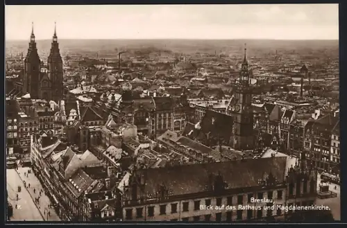 AK Breslau, Blick auf das Rathaus und Magdalenenkirche