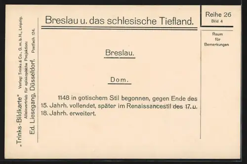 AK Breslau, Ansicht vom Dom, Rückseite
