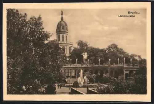 AK Breslau, Liebichshöhe, Fontäne