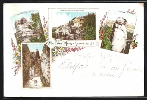 Lithographie Heuscheuer, Schweizerhaus, Grossvaterstuhl, Eberkopf, Wolfsschlucht