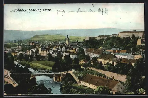 AK Glatz, Ortsansicht mit Festung Glatz