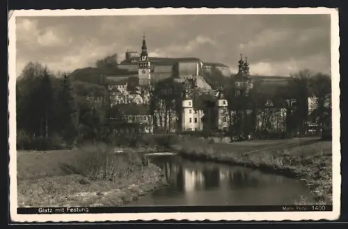 AK Glatz, Teilansicht mit Festung Glatz