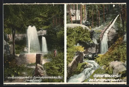 AK Heuscheuer, Oberer Wasserfall, Unterer Wasserfall und Springbrunnen