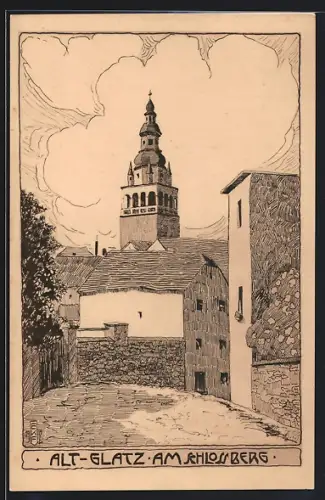 Künstler-AK Glatz, Altstadt, Am Schlossberg