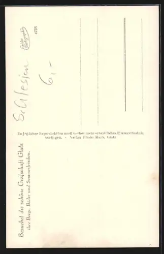 AK Glatz, Am Mühlgraben mit Steinbrücke und Häuserfassaden