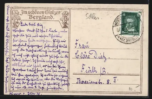 AK Grunwald, Ortsansicht mit Kirche vom Berghang aus