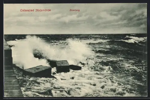 AK Stolpmünde, Brandung an der Mole