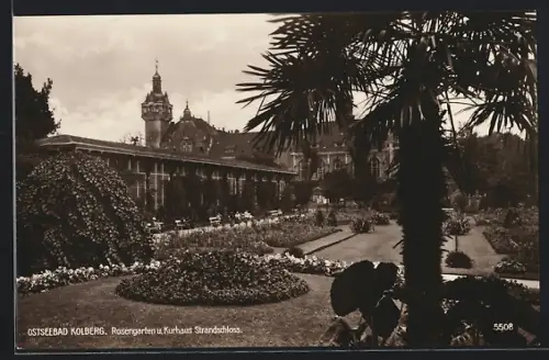 AK Kolberg, Rosengarten u. Kurhaus Strandschloss