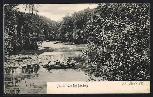 AK Jordansee bei Misdroy, Partie am Teich, Ruderboot mit Urlaubern