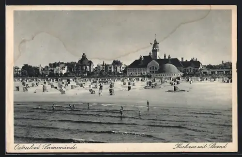 AK Swinemünde, Kurhaus mit Strand