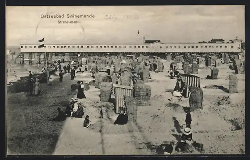 AK Swinemünde, Strand mit Strandkörben und Urlaubern