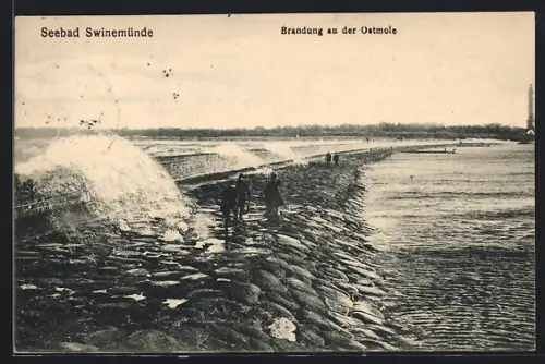 AK Swinemünde, Brandung an der Ostmole
