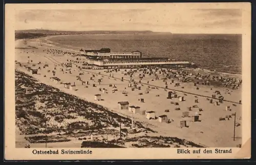 AK Swinemünde, Blick auf den Strand aus der Vogelschau