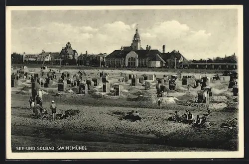 AK Swinemünde, Strand mit Kurhaus