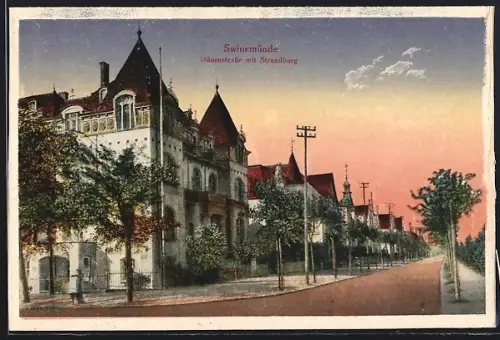 AK Swinemünde, Dünenstrasse mit Strandburg