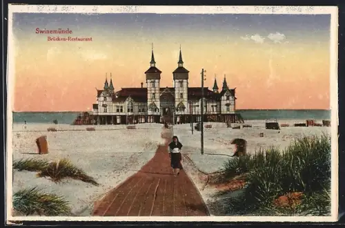 AK Swinemünde, Brücken-Restaurant, Frontansicht