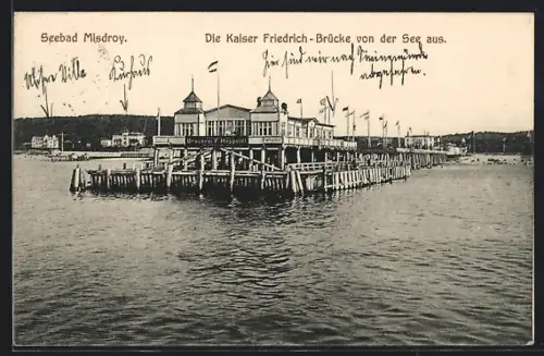 AK Misdroy, Kaiser Friedrich-Brücke von der See aus
