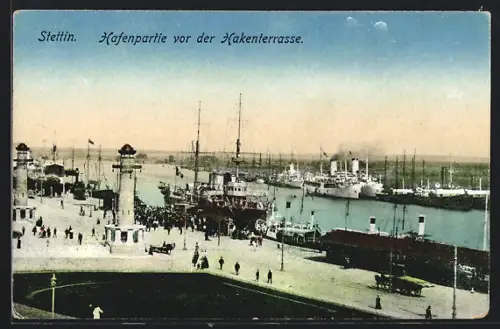 AK Stettin, Hafenpartie vor der Hakenterrasse