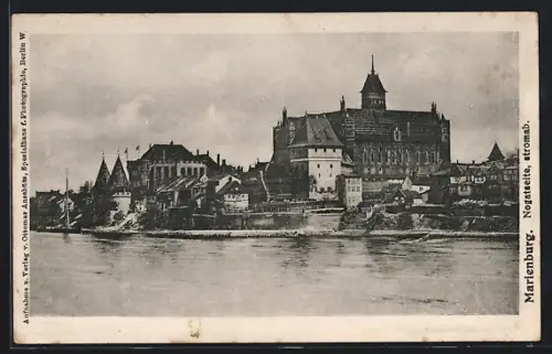 AK Marienburg, Ansicht der Marienburg von der Nogatseite, stromab