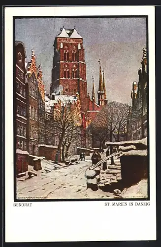 AK Danzig / Gdansk, St. Marien im Winter