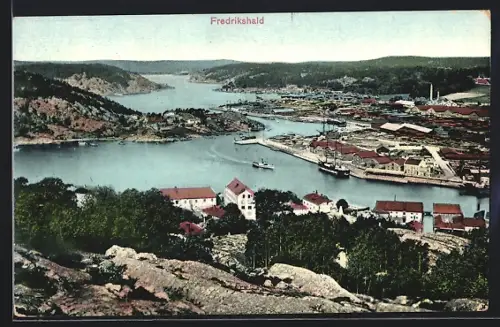 AK Fredrikshald, Ortsansicht vom Berghang aus
