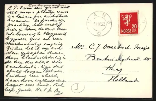 AK Sand /Ryfylke, Ortsansicht mit Kirche vom Berghang aus