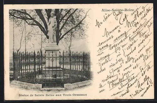 AK Alise-Sainte-Reine, Statue de Sainte Reine aux Trois Ormeaux