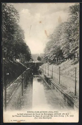 AK Pouilly-en-Auxois /Côte-d`Or, Le bief culminant du Canal de Bourgogne, le tunnel et la voie électrique