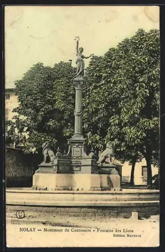 AK Nolay, Monument du Centenaire, Fontaine des Lions