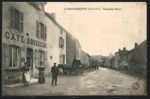 AK Larochepot /Côte-d`Or, Grande-Rue avec Café Bouzereau et charrette à cheval