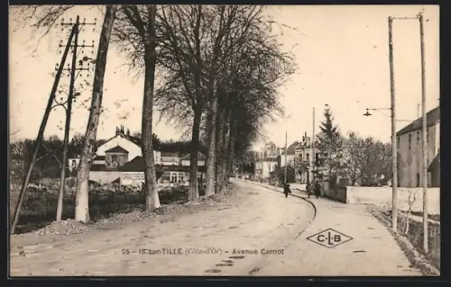 AK Is-sur-Tille /Côte-d`Or, Avenue Carnot avec arbres et maisons