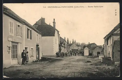 AK Grosbois-en-Montagne /Côte-d`Or, Route Paris-Lyon avec vue sur la rue principale et les maisons anciennes