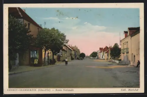 AK Gevrey-Chambertin /Côte-d`Or, Route Nationale avec maisons et arbres