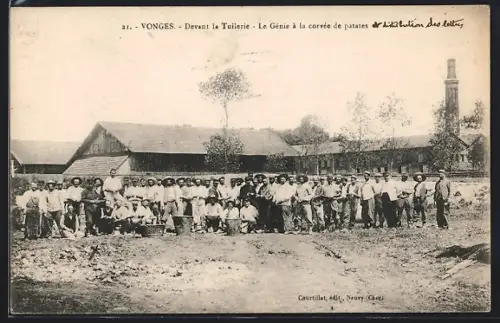 AK Vonges, Devant la Tuilerie, Le Génie à la corvée de patates