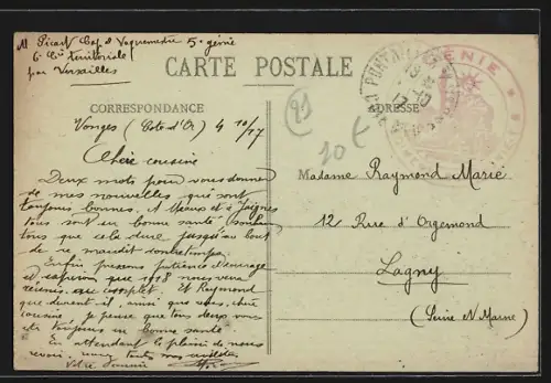 AK Vonges, Devant la Tuilerie, Le Génie à la corvée de patates