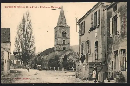 AK Marmagne, L`Eglise, Einwohner auf der Strasse