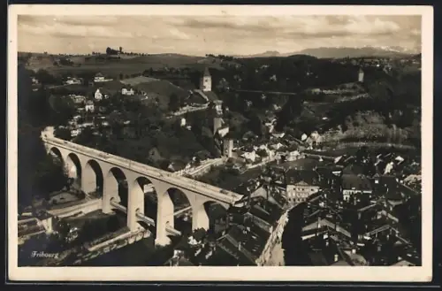 AK Fribourg, Teilansicht mit Viadukt
