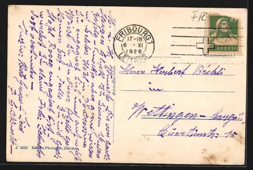 AK Fribourg, Teilansicht mit Viadukt