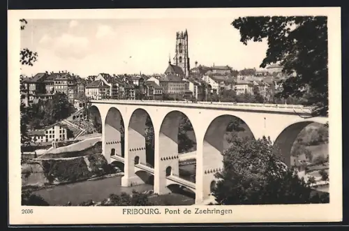 AK Fribourg, pont de Zaehringen mit der Stadt
