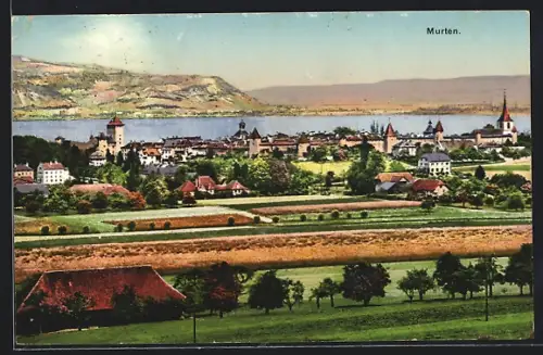 AK Murten, Teilansicht mit Burg
