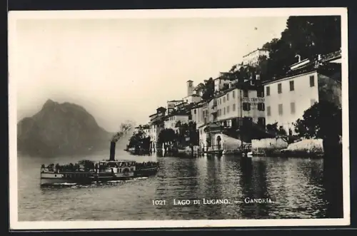 AK Gandria /Lago di Lugano, Panorama mit Hotel und Dampfer Italia