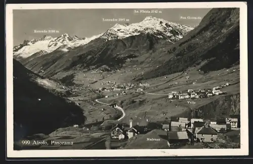 AK Airolo, Panorama mit Madrana, Rotondo, Lucendro, La Fibbia & San Gottardo