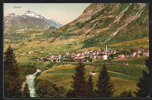 AK Airolo, Teilansicht mit Bergen