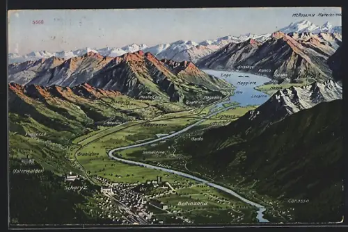 AK Bellinzona, Totale des Ortes mit Umgebung