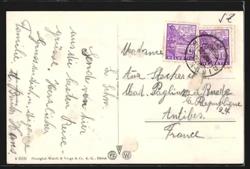 Künstler-AK Rigi Kulm, Panorama mit Hotel, Rigi Staffel und Zugersee