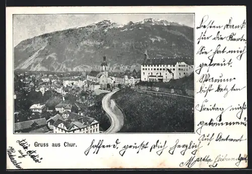 AK Chur, Strassenpartie mit Kirche