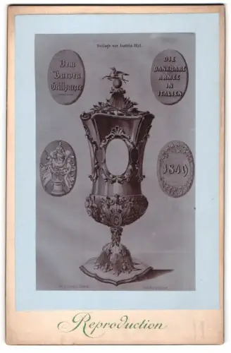 Fotografie Pokal gewidmet dem Barden Franz Grillparzer, die Dankbare Armee in Italien 1849, nach Lithogr. v. Berndt